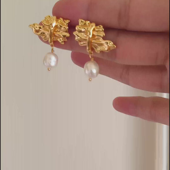 Elegant Natural Pearl Earrings - 18K Gold Plated Sterling Silver | Vinajewelry